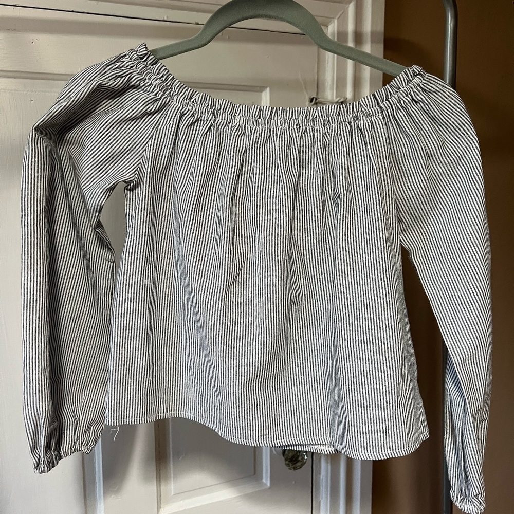Brandy Melville blue and white off shoulder top